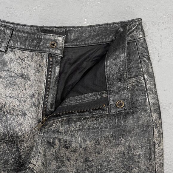 Vintage Bebe Flared Leg Black Leather Pants w/ Distressed Look Women's 4 - Picture 3 of 7